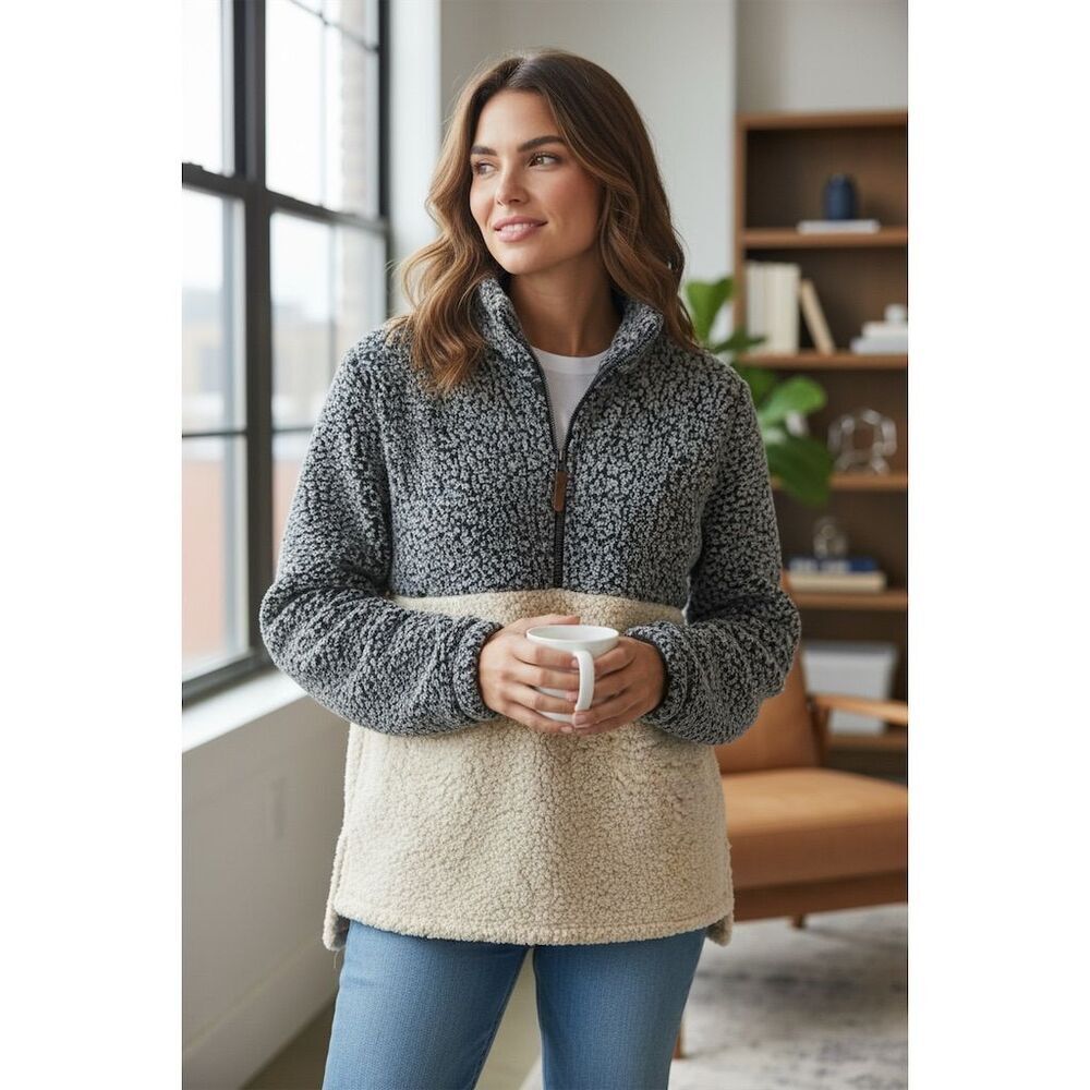 Time and Tru Women's Sherpa Quarter-Zip Pullover Sweater Blue Size L